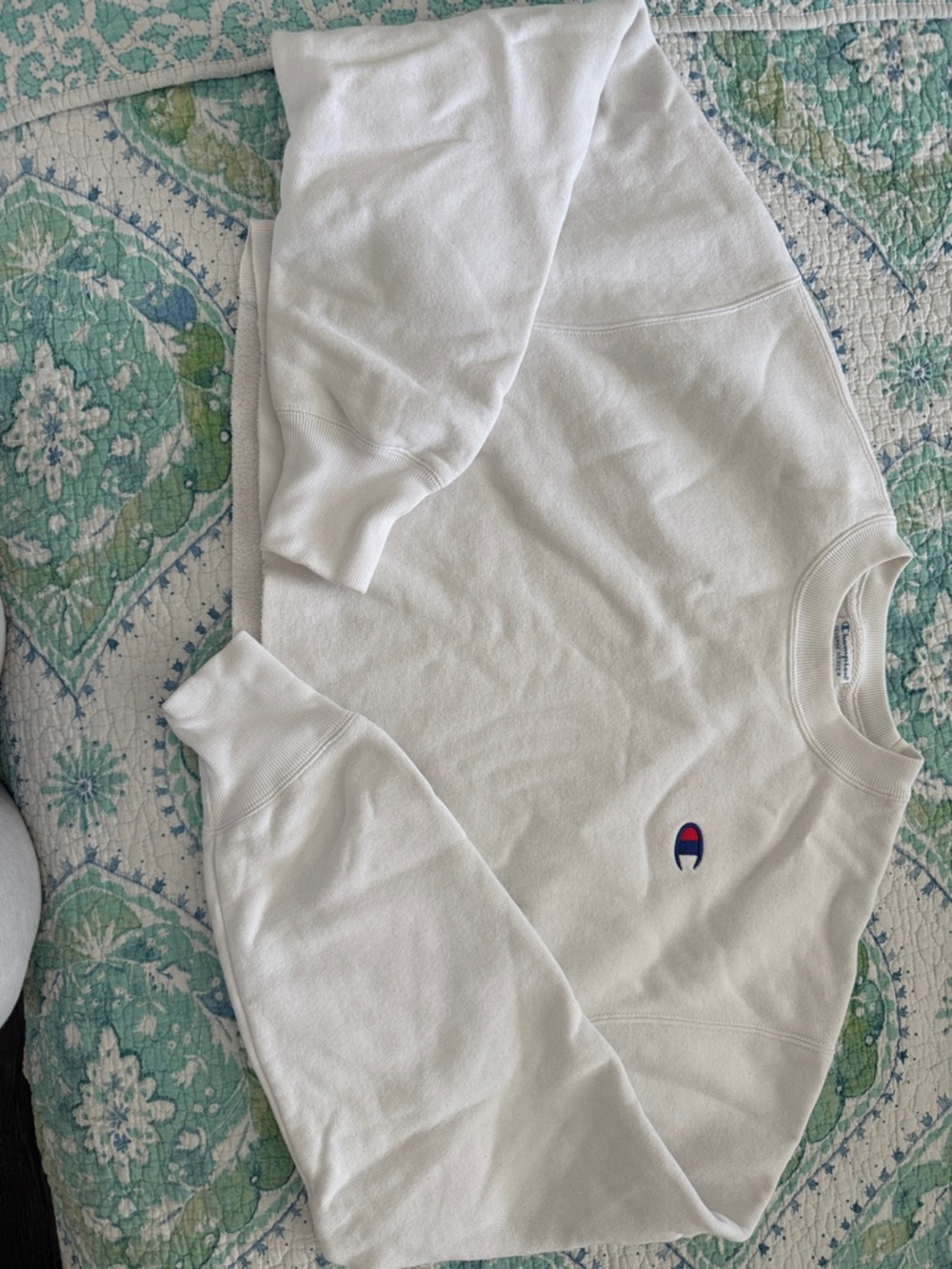 Champion White Crewneck Sweatshirt with Small Embroidered Logo